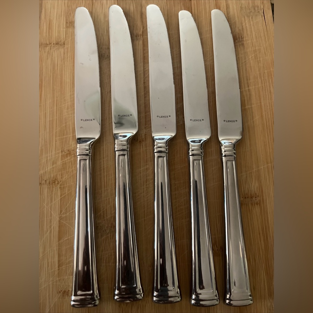 5 Lenox Esquire Dinner Knives Stainless Steel Flatware Glossy 9-3/8"